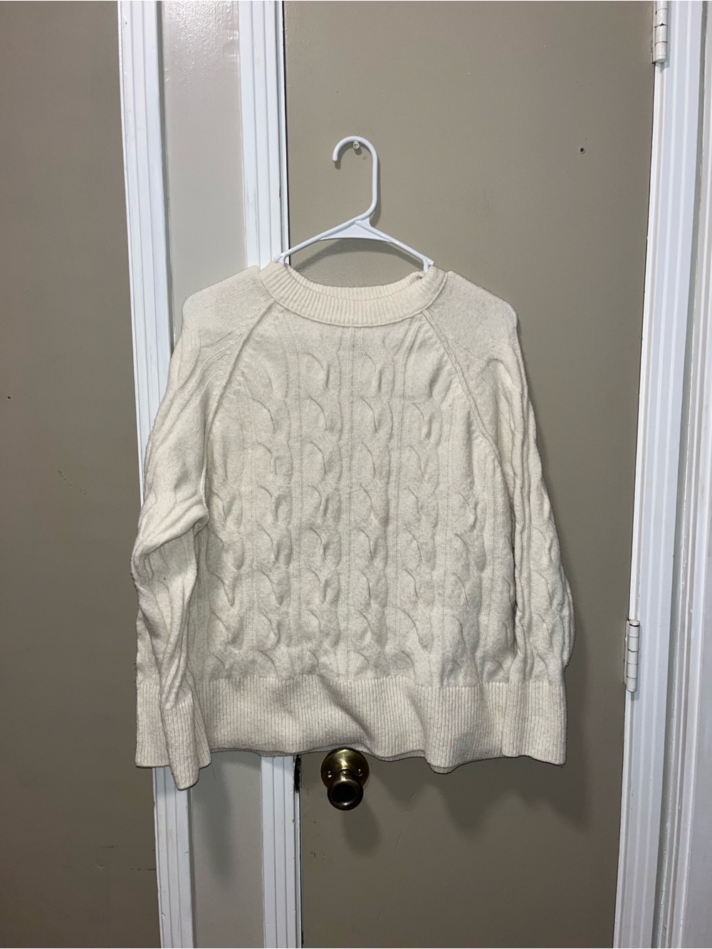 aerie Cream Cable-Knit Crewneck Sweater